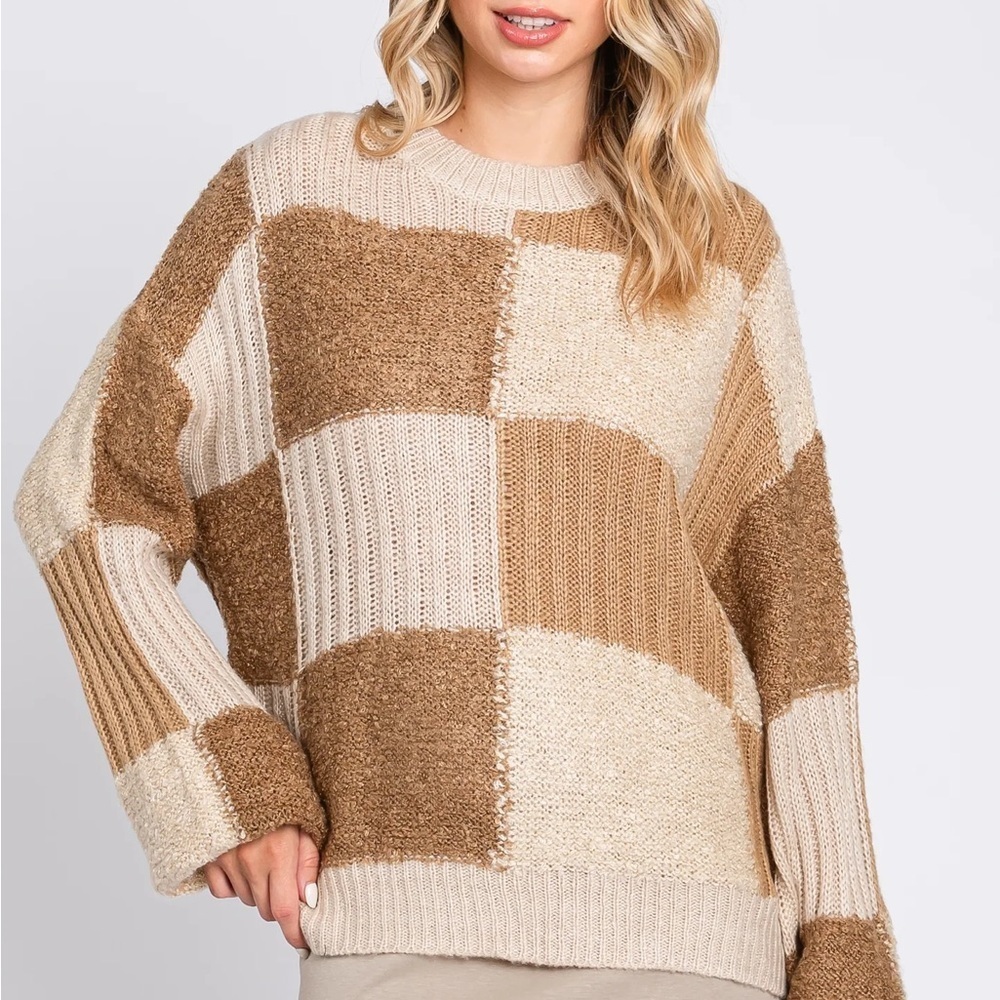 Gilli Women's Patchwork Sweater - Brown and Cream